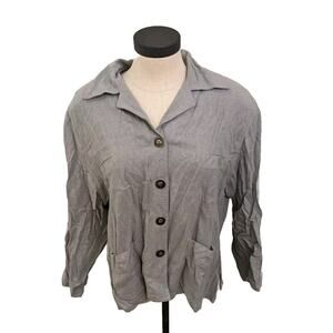 Paul Reid By Virginia Moreno Women's Blouse 100% Silk Gray Shoulder Pads Sz L